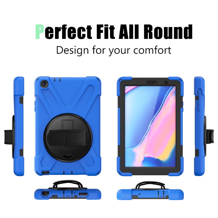 X-Shape PC + TPU Rotary Kickstand Cover Casing with Handstrap for Samsung Galaxy Tab A 8.0 (2019) with S Pen SM-P200 - Blue-4
