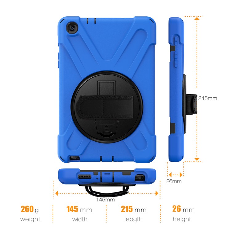 X-Shape PC + TPU Rotary Kickstand Cover Casing with Handstrap for Samsung Galaxy Tab A 8.0 (2019) with S Pen SM-P200 - Blue-5
