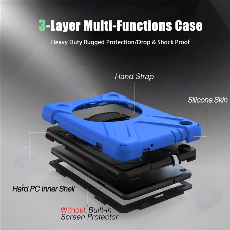 X-Shape PC + TPU Rotary Kickstand Cover Casing with Handstrap for Samsung Galaxy Tab A 8.0 (2019) with S Pen SM-P200 - Blue-6