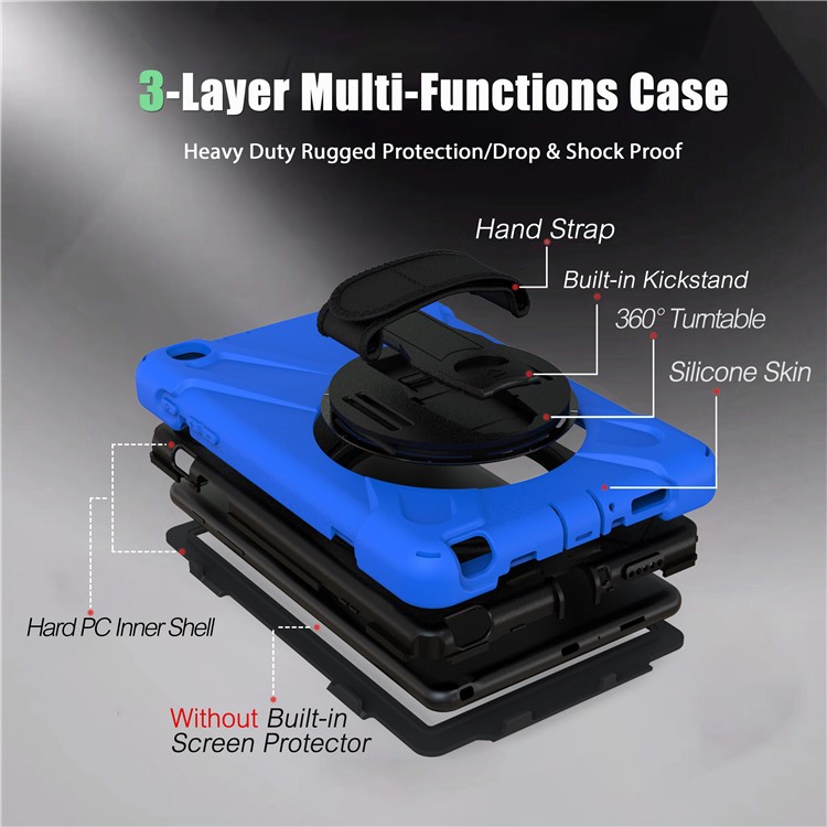 X-Shape PC + TPU Rotary Kickstand Cover Casing with Handstrap for Samsung Galaxy Tab A 8.0 (2019) with S Pen SM-P200 - Blue-7