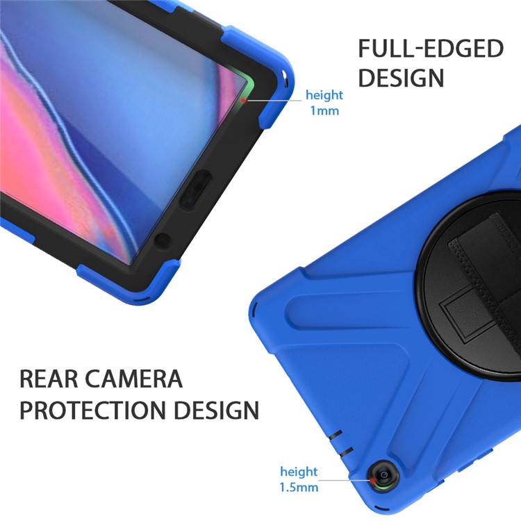 X-Shape PC + TPU Rotary Kickstand Cover Casing with Handstrap for Samsung Galaxy Tab A 8.0 (2019) with S Pen SM-P200 - Blue-9