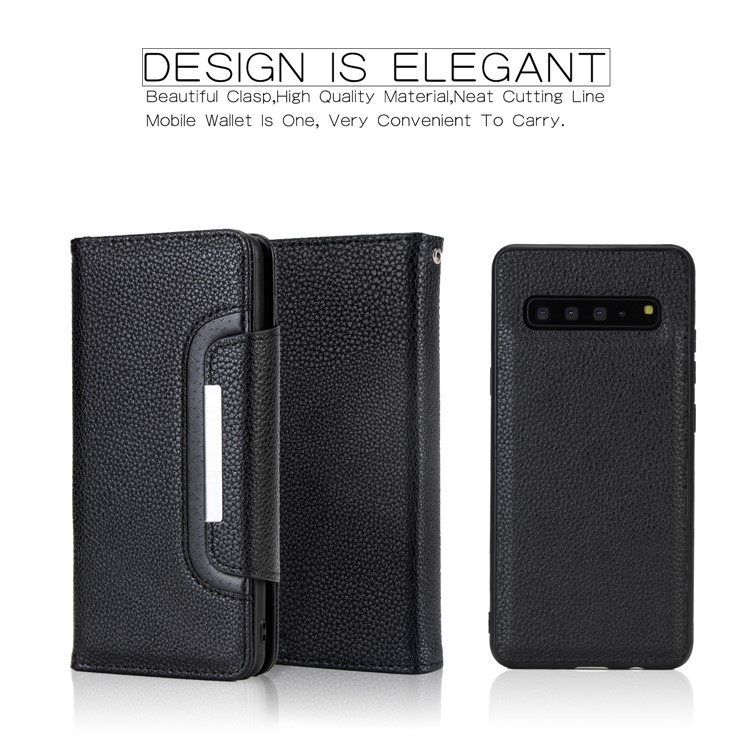 Litchi Texture Detachable 2-in-1 Magnet Leather Wallet Phone Case for Samsung Galaxy S10 5G - Black-1