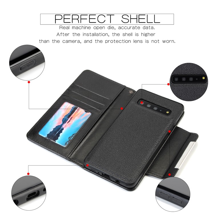 Litchi Texture Detachable 2-in-1 Magnet Leather Wallet Phone Case for Samsung Galaxy S10 5G - Black-3