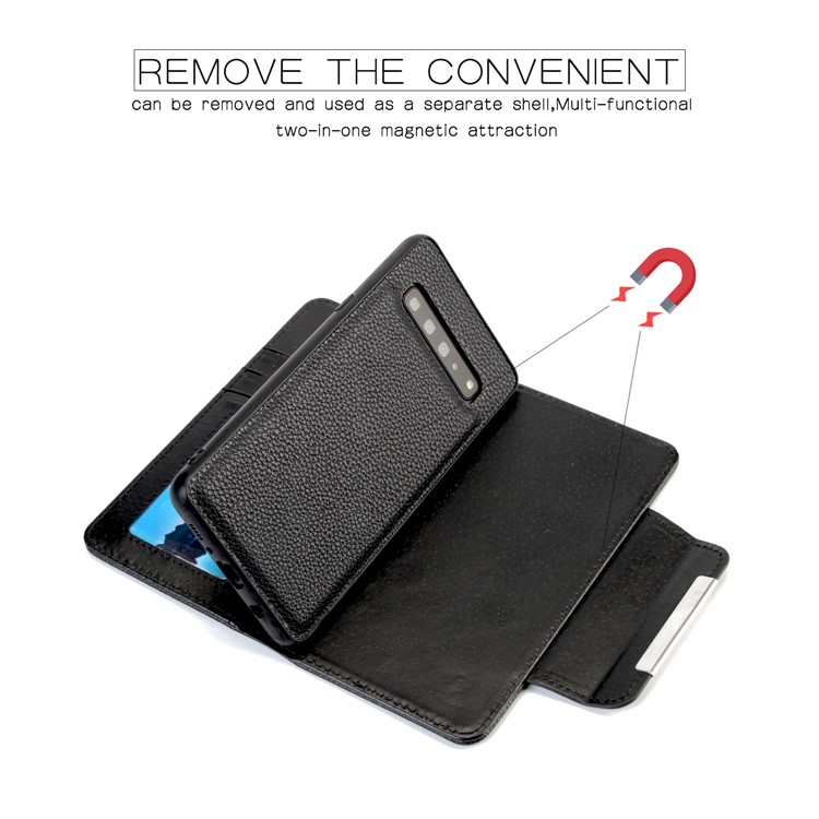 Litchi Texture Detachable 2-in-1 Magnet Leather Wallet Phone Case for Samsung Galaxy S10 5G - Black-4