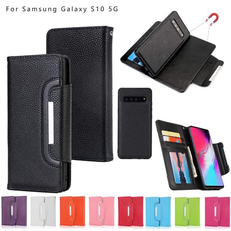 Litchi Texture Detachable 2-in-1 Magnet Leather Wallet Phone Case for Samsung Galaxy S10 5G - Black-6