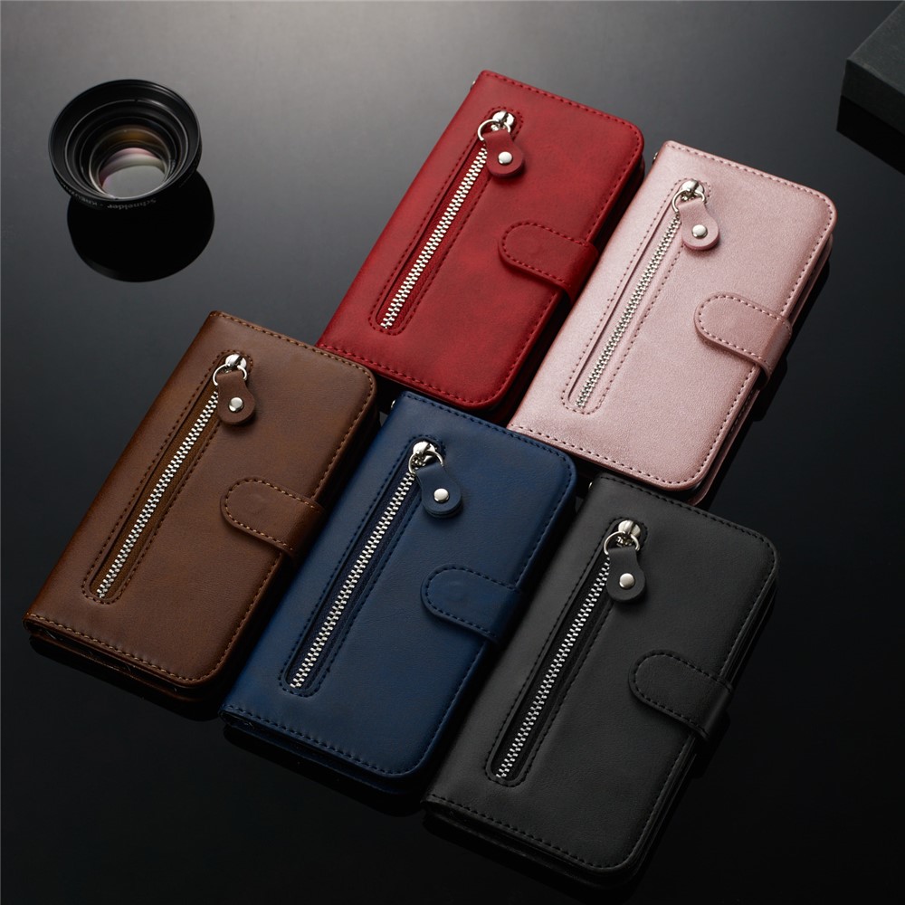 Zipper Pocket Wallet Stand Flip Leather Phone Shell for Samsung Galaxy A20e - Black-13