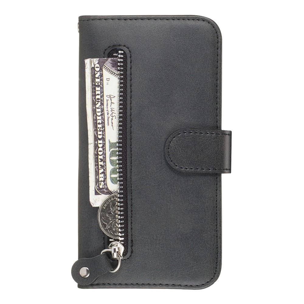 Zipper Pocket Wallet Stand Flip Leather Phone Shell for Samsung Galaxy A20e - Black-2