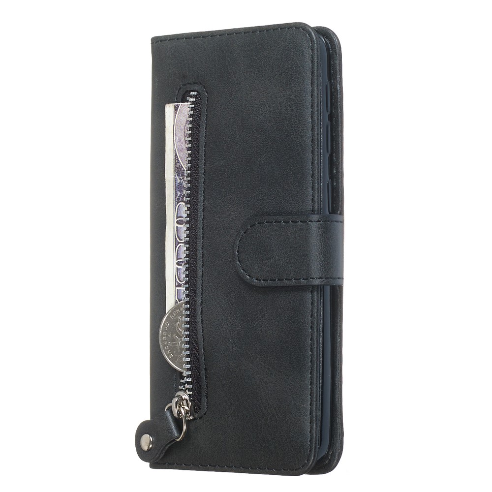 Zipper Pocket Wallet Stand Flip Leather Phone Shell for Samsung Galaxy A20e - Black-7