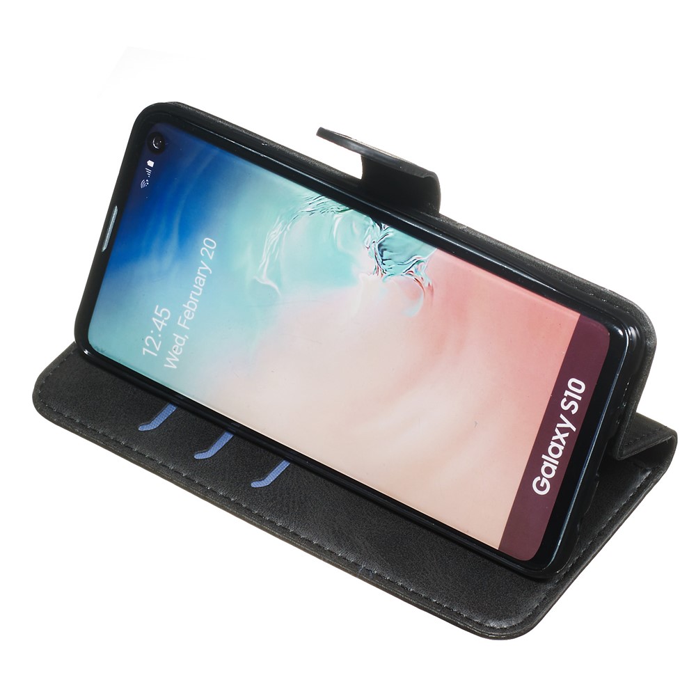 Zipper Pocket Magnetic Leather Stand Case for Samsung Galaxy S10 - Black-6