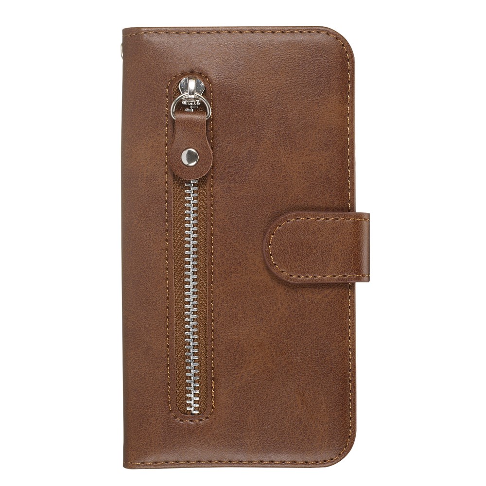 Zipper Pocket Magnetic Leather Wallet Case for Samsung Galaxy S10e - Brown-3