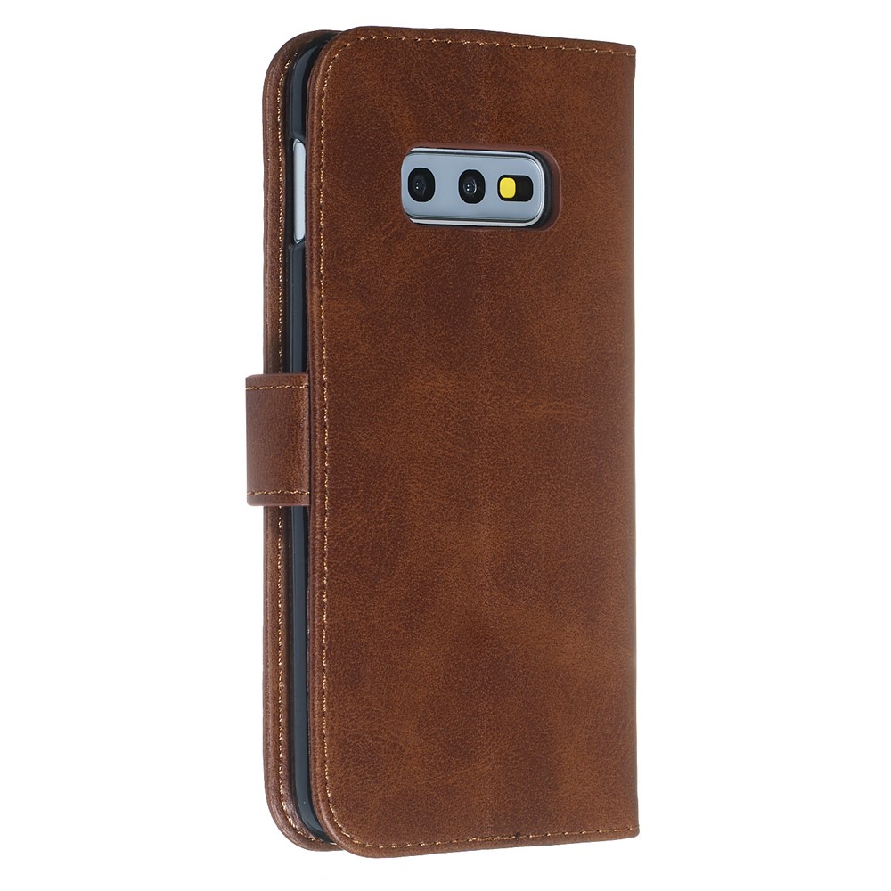 Zipper Pocket Magnetic Leather Wallet Case for Samsung Galaxy S10e - Brown-8