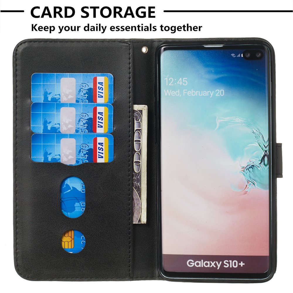 Zipper Wallet Leather Stand Protective Phone Casing with Wallet Shell for Samsung Galaxy S10 Plus - Black-4