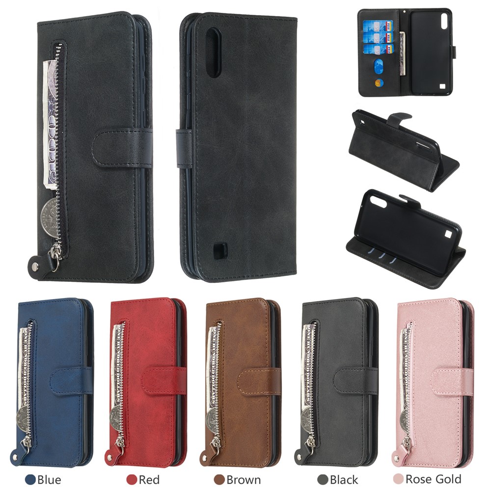 Zipper Pocket Wallet Stand Flip Leather Phone Case for Samsung Galaxy A10/Galaxy M10 - Black-13