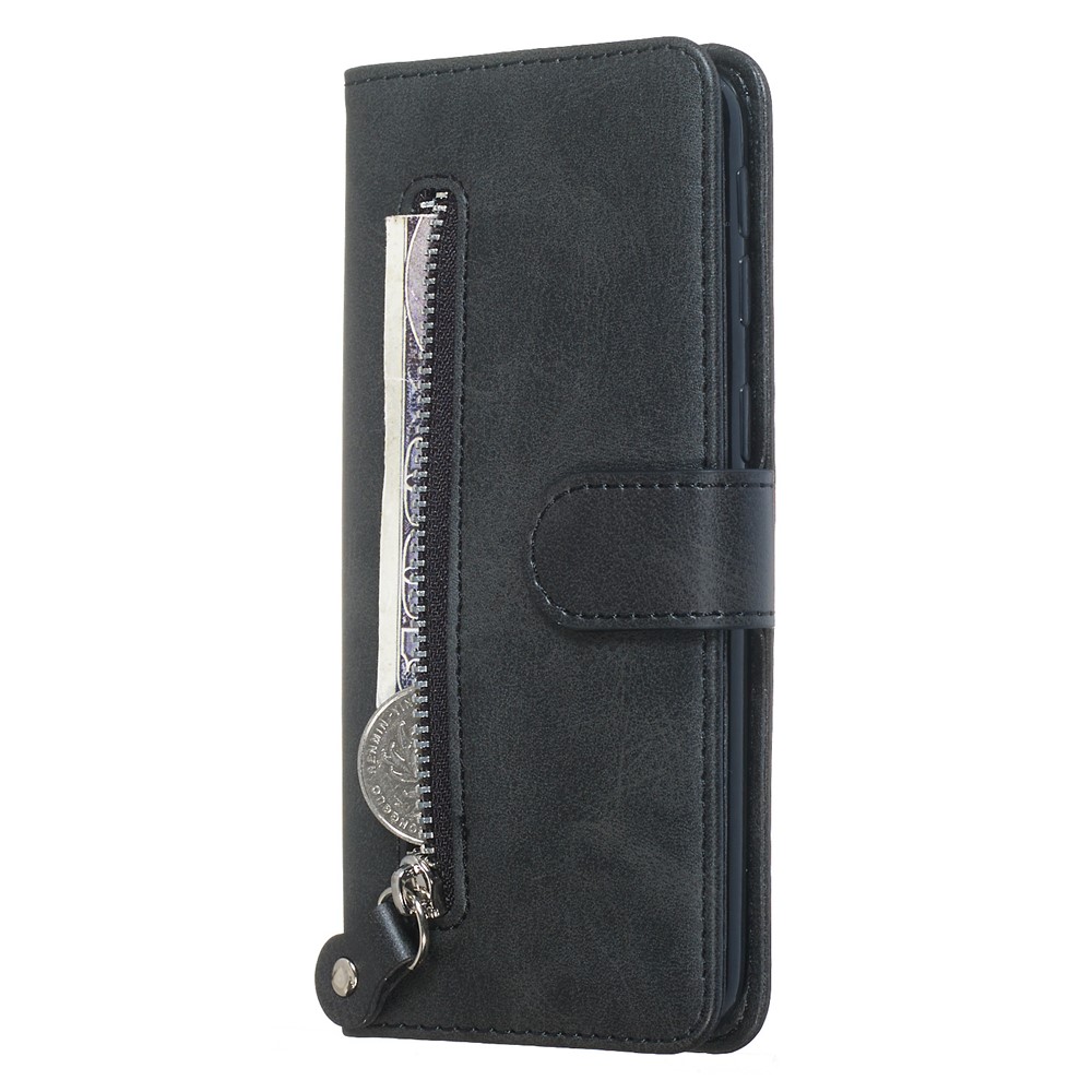 Zipper Pocket Leather Wallet Case for Samsung Galaxy A40 - Black-7