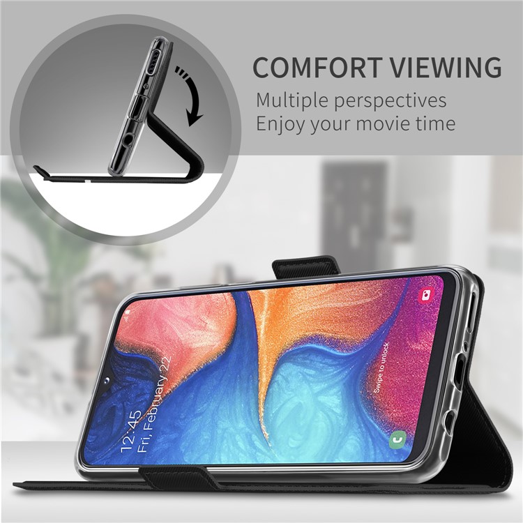 Baiyu Serie Elegante Funda De Cuero Para Teléfono Con Doble Ranura Para Tarjeta Con Soporte Para Samsung Galaxy A20e - Negro-5