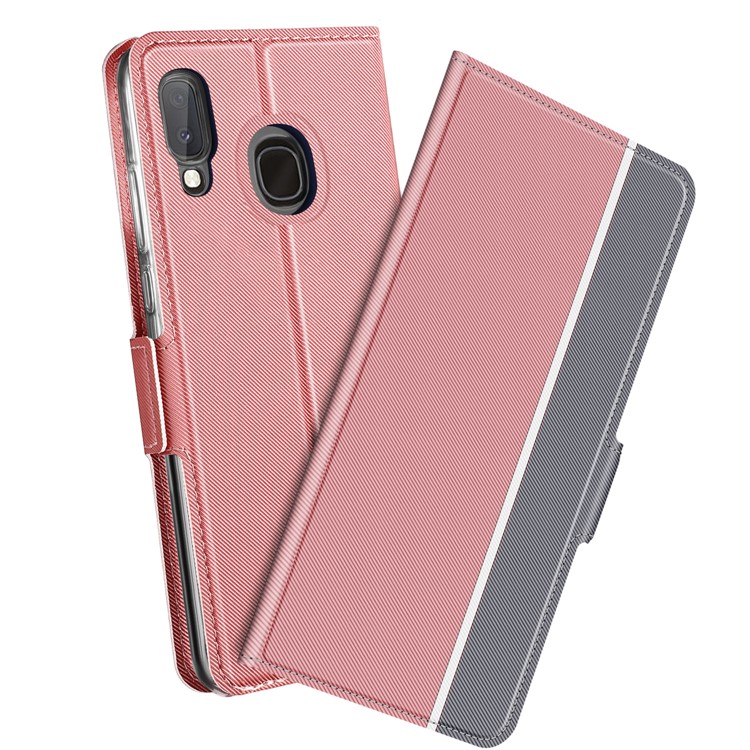 BaiYu Series Stylish Leather Dual Card Slots Phone Case with Stand Covering for Samsung Galaxy A20e - Rose Gold-1