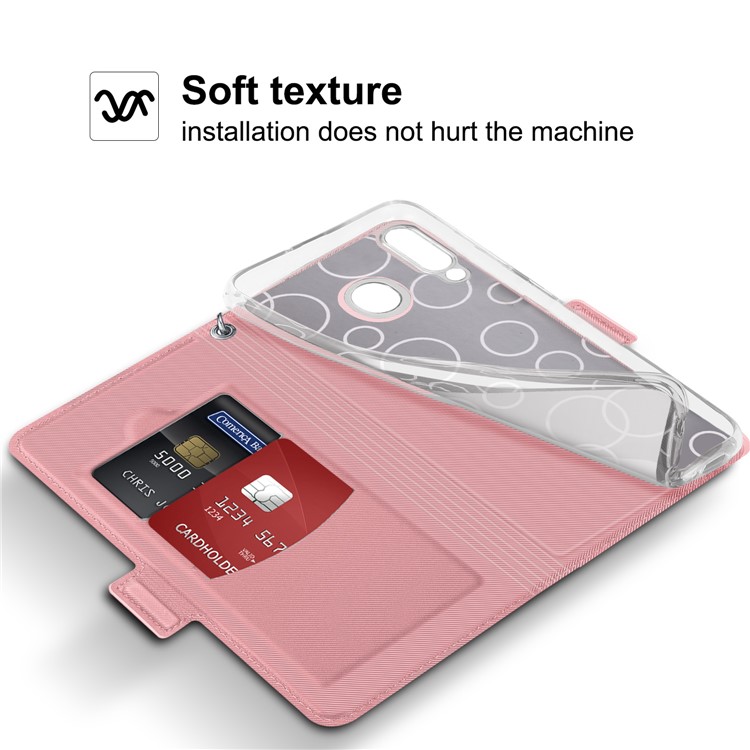 BaiYu Series Stylish Leather Dual Card Slots Phone Case with Stand Covering for Samsung Galaxy A20e - Rose Gold-3