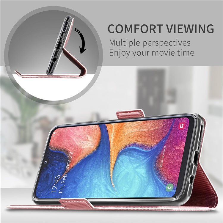 BaiYu Series Stylish Leather Dual Card Slots Phone Case with Stand Covering for Samsung Galaxy A20e - Rose Gold-5