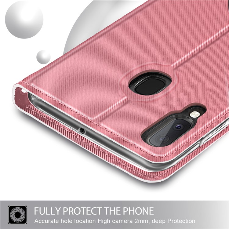 BaiYu Series Stylish Leather Dual Card Slots Phone Case with Stand Covering for Samsung Galaxy A20e - Rose Gold-6
