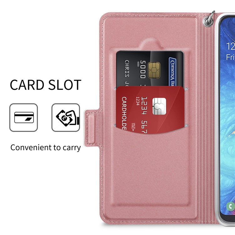 BaiYu Series Stylish Leather Dual Card Slots Phone Case with Stand Covering for Samsung Galaxy A20e - Rose Gold-8