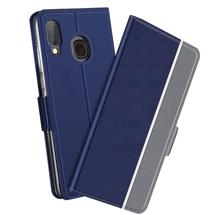 BaiYu Series Stylish Leather Dual Card Slots Phone Case with Stand Covering for Samsung Galaxy A20e - Blue-1