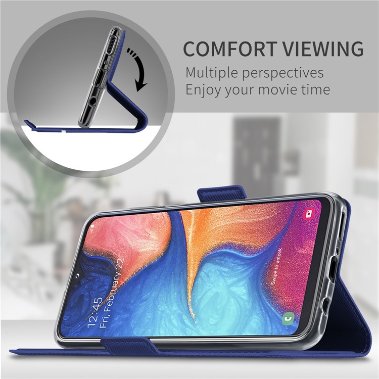 BaiYu Series Stylish Leather Dual Card Slots Phone Case with Stand Covering for Samsung Galaxy A20e - Blue-5