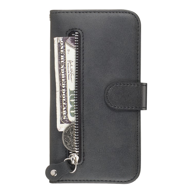 Zipper Pocket Wallet Stand Flip Leather Phone Cover for Samsung Galaxy A50 - Black-2