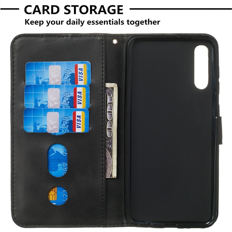 Zipper Pocket Wallet Stand Flip Leather Phone Cover for Samsung Galaxy A50 - Black-4