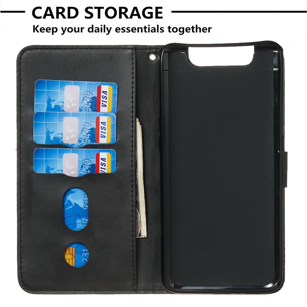 Zipper Pocket Wallet Stand Flip Leather Phone Cover for Samsung Galaxy A80/A90 - Black-4