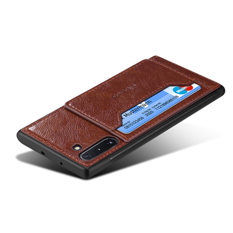 Crazy Horse PU Leather Coated PC TPU Hybrid Card Holder Kickstand Phone Case for Samsung Galaxy Note 10 - Coffee-4