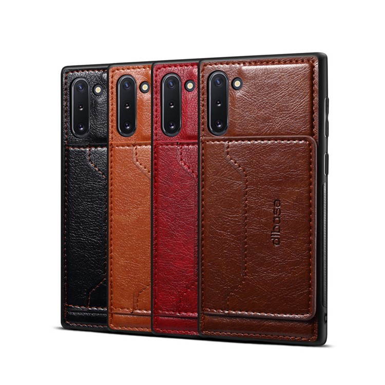 Crazy Horse PU Leather Coated PC TPU Hybrid Card Holder Kickstand Phone Case for Samsung Galaxy Note 10 - Coffee-5