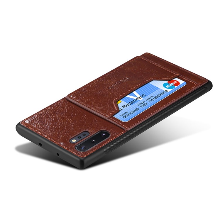 Crazy Horse PU Leather Coated PC TPU Hybrid Card Phone Case for Samsung Galaxy Note 10 Plus - Coffee-4