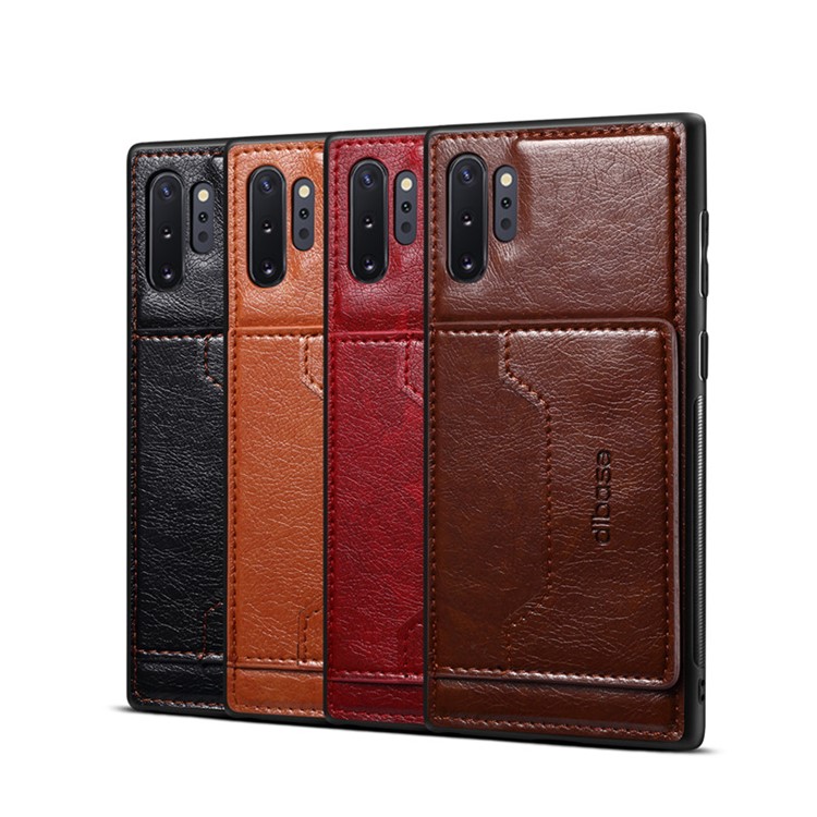 Crazy Horse PU Leather Coated PC TPU Hybrid Card Phone Case for Samsung Galaxy Note 10 Plus - Coffee-5