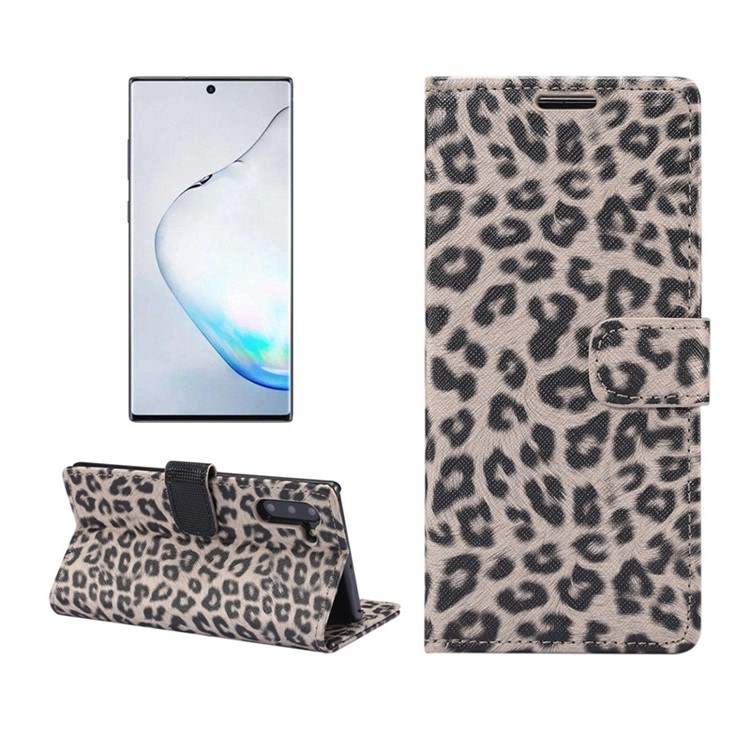 Leopard Skin Wallet Leather Phone Cover Case for Samsung Galaxy Note 10 - Brown-1