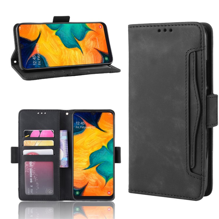 Leather Wallet Stand Phone Cover Case with Multiple Card Slots for Samsung Galaxy A30 / A20 - Black-1