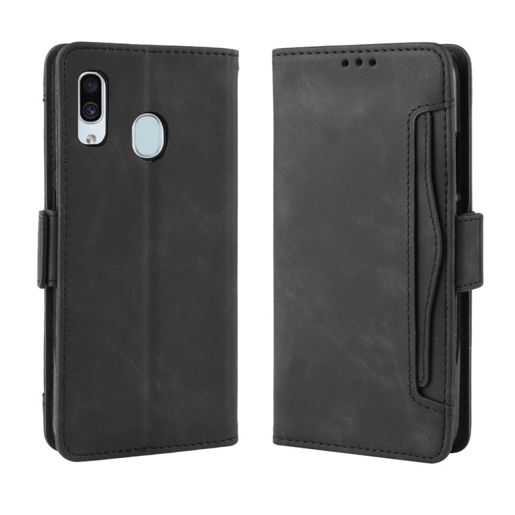 Leather Wallet Stand Phone Cover Case with Multiple Card Slots for Samsung Galaxy A30 / A20 - Black-2