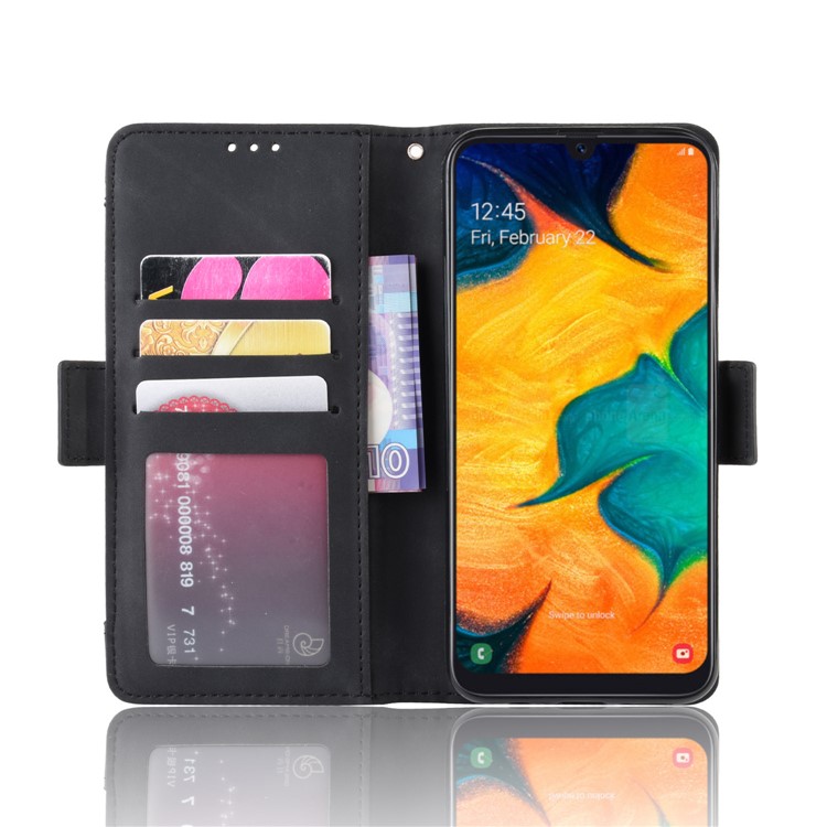 Leather Wallet Stand Phone Cover Case with Multiple Card Slots for Samsung Galaxy A30 / A20 - Black-5