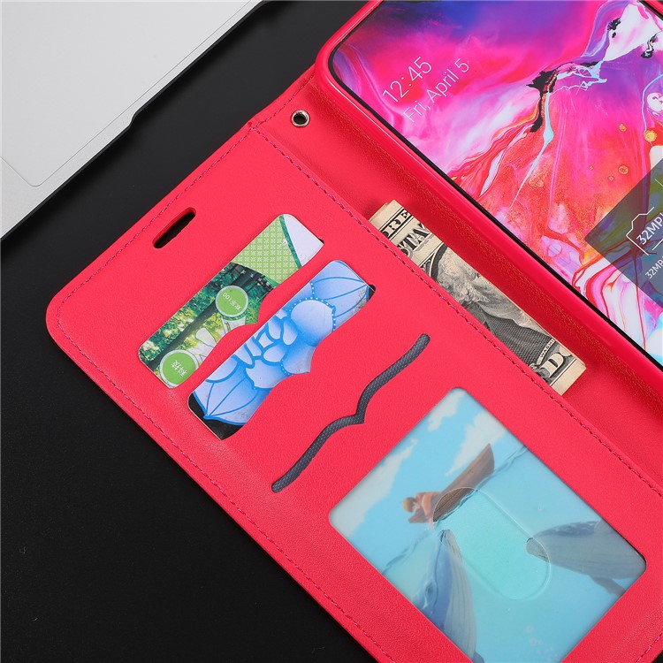 Imprint Cat Pattern Wallet Stand Flip Leather Phone Case for Samsung Galaxy A70 - Red-13