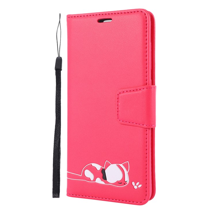 Imprint Cat Pattern Wallet Stand Flip Leather Phone Case for Samsung Galaxy A70 - Red-2