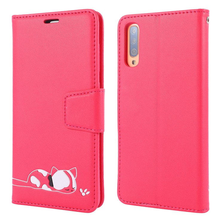 Imprint Cat Pattern Wallet Stand Flip Leather Phone Case for Samsung Galaxy A70 - Red-4