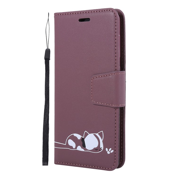 Imprint Cat and Flower Pattern Leather Wallet Case for Samsung Galaxy A20/A30 - Purple-2