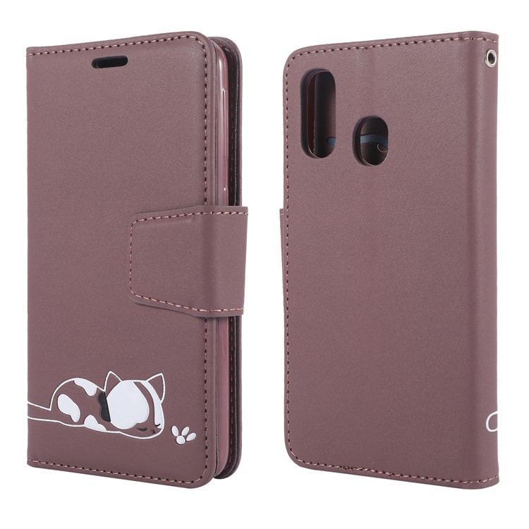 Imprint Cat and Flower Pattern Wallet Leather Case for Samsung Galaxy A40 - Purple-4