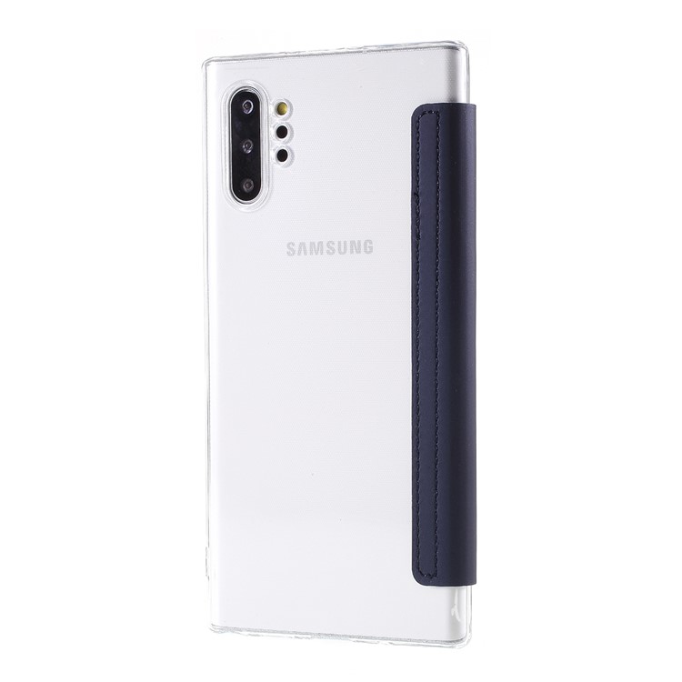 Transparent Plastic Back Case + PU Leather + TPU Hybrid Phone Protective Cover Case for Samsung Galaxy Note 10 Plus / Note 10 Plus 5G - Dark Blue-2