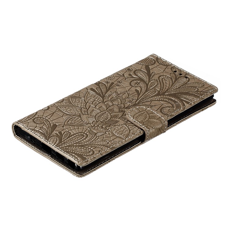 For Samsung Galaxy Note 10 Plus Imprint Lace Flower Leather Covering - Brown-8