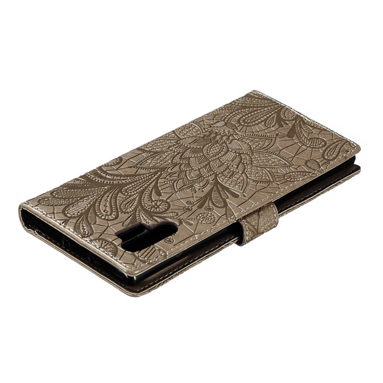 For Samsung Galaxy Note 10 Plus Imprint Lace Flower Leather Covering - Brown-9