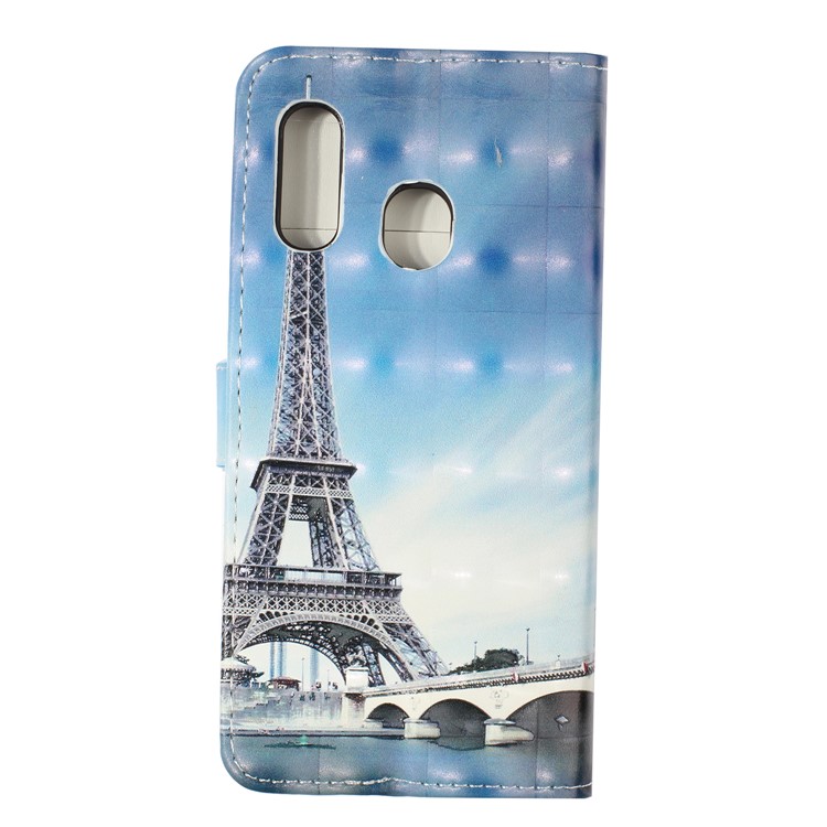 Pattern Printing Light Spot Decor Wallet Flip Leather Protective Cover with Strap for Samsung Galaxy A40 - Eiffel Towel-3