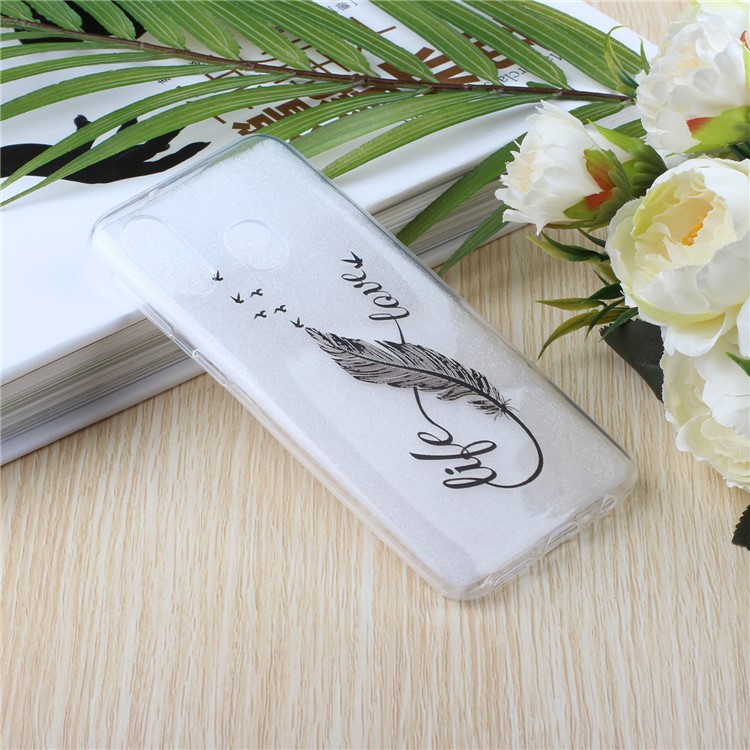 Printing Embossment Soft TPU Mobile Phone Case for Samsung Galaxy A40 - Black Feather-4