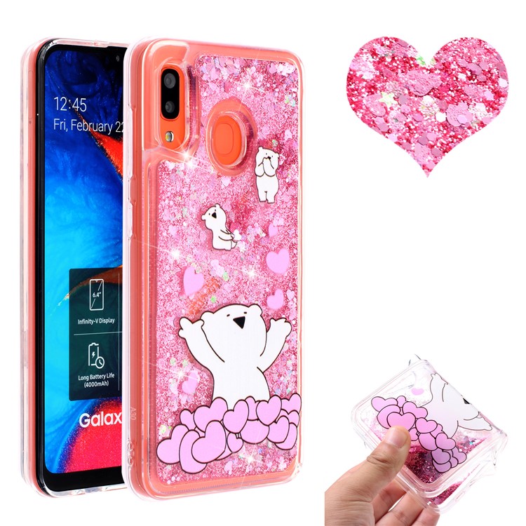 Embossed Glitter Powder Quicksand TPU Cell Shell for Samsung Galaxy A30 / A20 - Bear and Heart-1