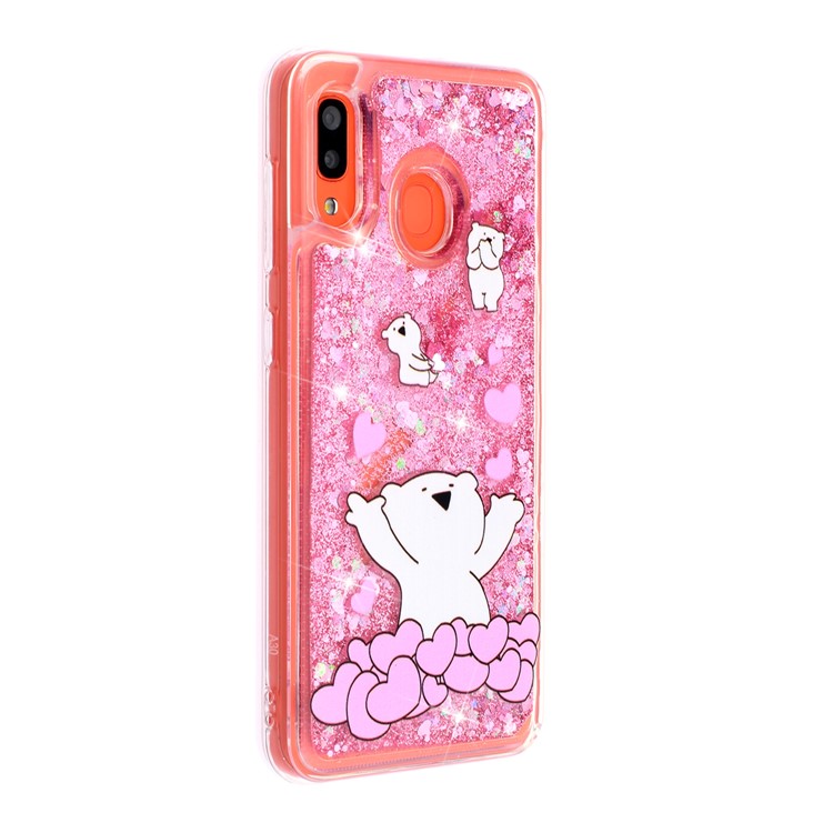 For Samsung Galaxy A40 Embossed Glitter Powder Quicksand TPU Cell Shell - Bear and Heart-4