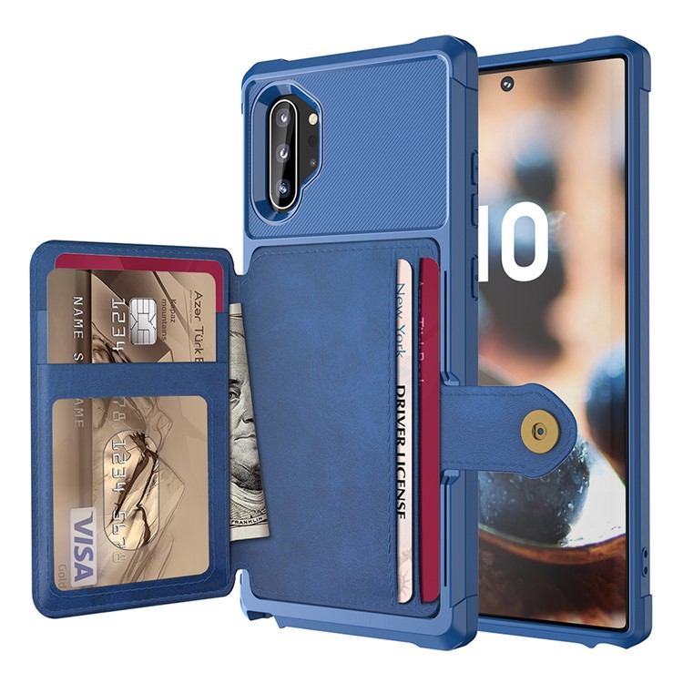 For Samsung Galaxy Note 10 Plus PU Leather Coated TPU Wallet Kickstand Phone Shell (Built-in Magnetic Sheet) - Dark Blue-9